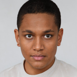 Neutral black young-adult male with short  brown hair and brown eyes