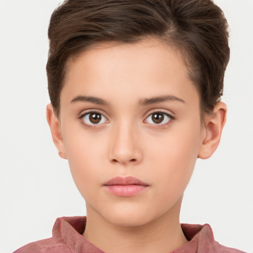 Neutral white young-adult female with short  brown hair and brown eyes