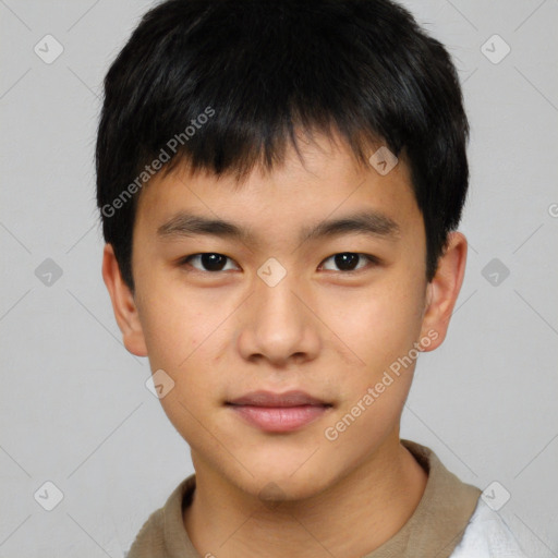 Neutral asian young-adult male with short  brown hair and brown eyes
