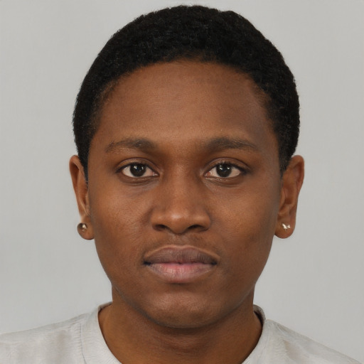 Neutral black young-adult male with short  brown hair and brown eyes