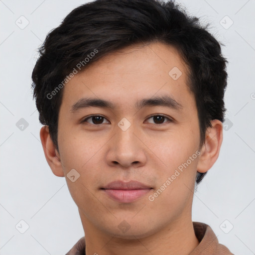 Neutral asian young-adult male with short  brown hair and brown eyes