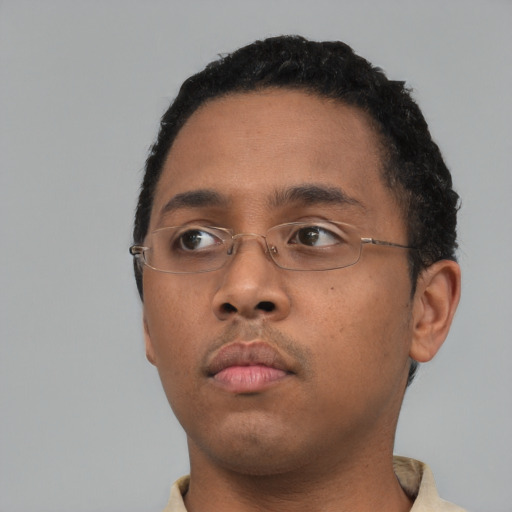 Neutral black young-adult male with short  brown hair and brown eyes