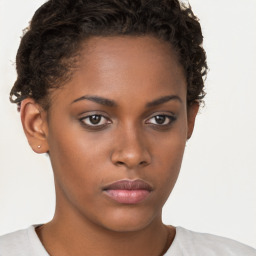 Neutral black young-adult female with short  brown hair and brown eyes