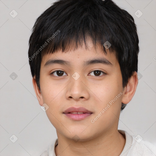 Neutral asian young-adult male with short  brown hair and brown eyes