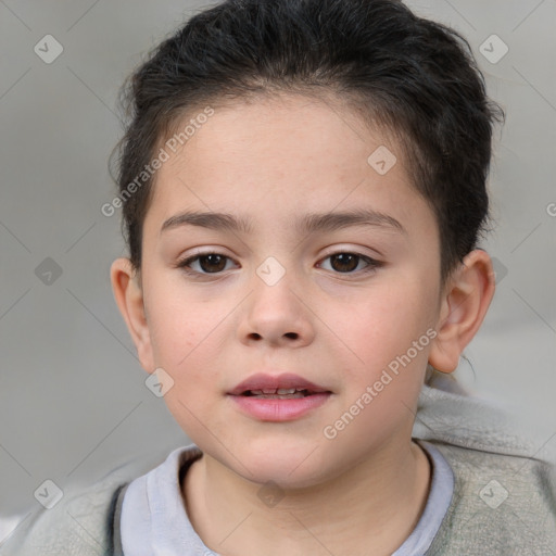 Neutral white child female with short  brown hair and brown eyes