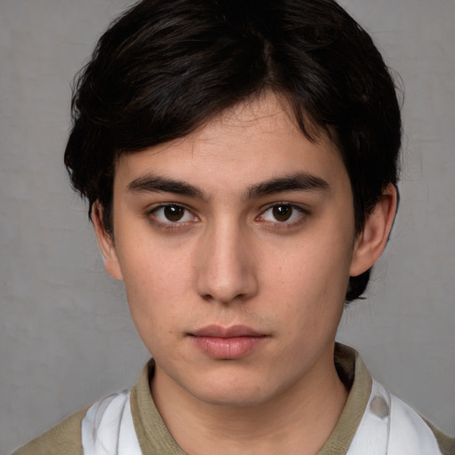 Neutral white young-adult male with medium  brown hair and brown eyes
