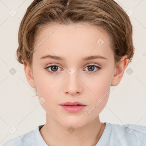 Neutral white child female with short  brown hair and brown eyes