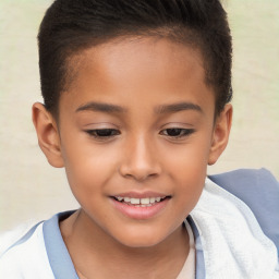 Joyful white child female with short  brown hair and brown eyes