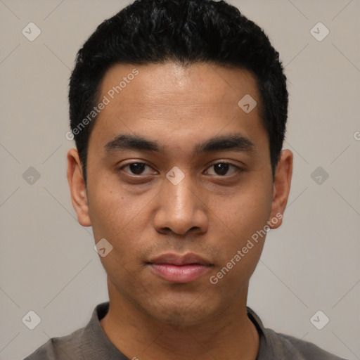 Neutral asian young-adult male with short  black hair and brown eyes