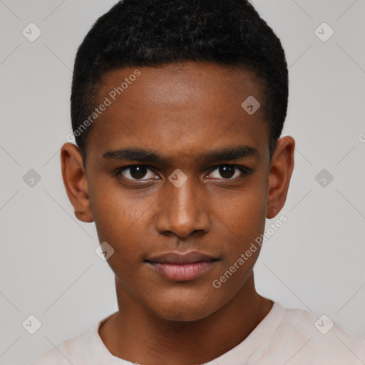 Neutral black young-adult male with short  brown hair and brown eyes