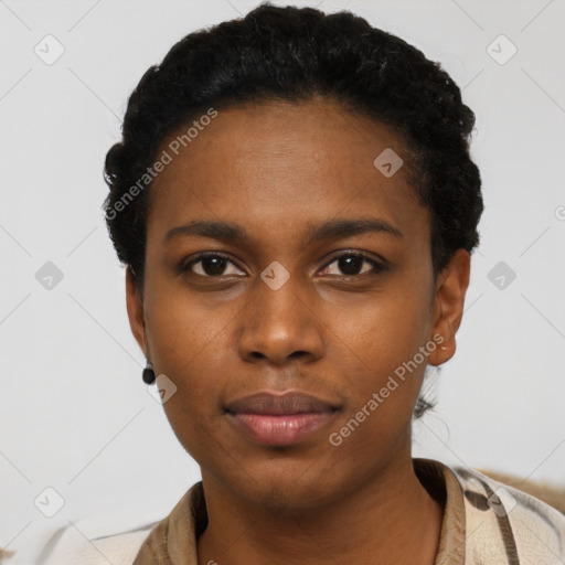 Neutral black young-adult female with short  black hair and brown eyes