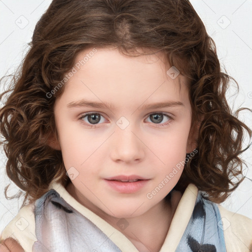 Neutral white child female with medium  brown hair and brown eyes