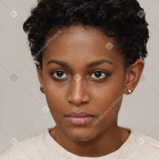 Neutral black young-adult female with short  brown hair and brown eyes