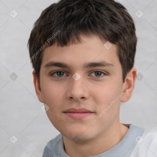 Neutral white child male with short  brown hair and brown eyes