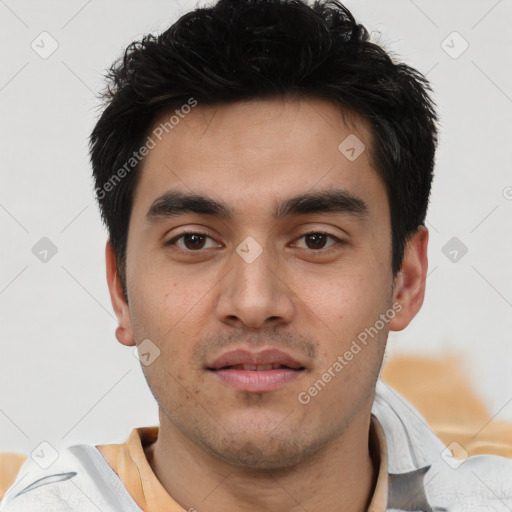 Neutral asian young-adult male with short  brown hair and brown eyes