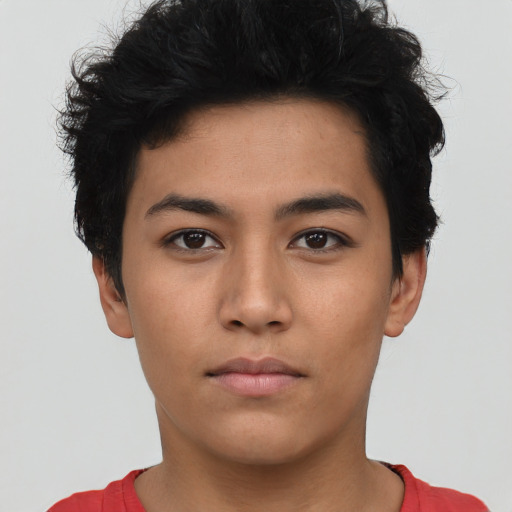 Neutral asian young-adult male with short  black hair and brown eyes
