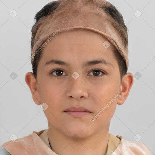 Neutral white child female with short  brown hair and brown eyes