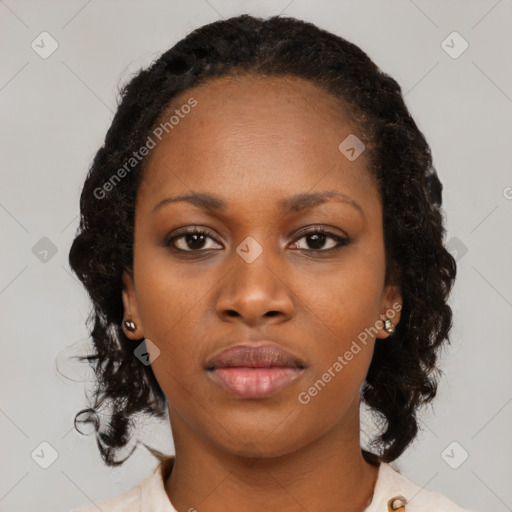 Neutral black young-adult female with medium  black hair and brown eyes