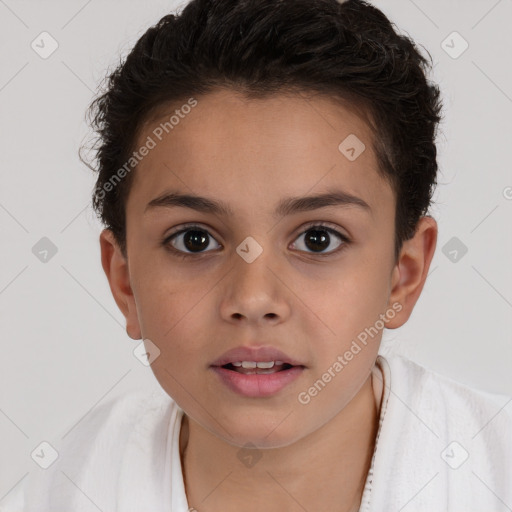 Neutral white child female with short  brown hair and brown eyes