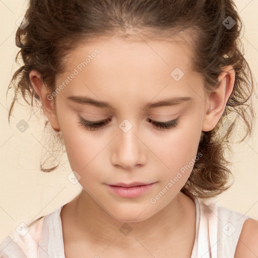 Neutral white child female with medium  brown hair and brown eyes