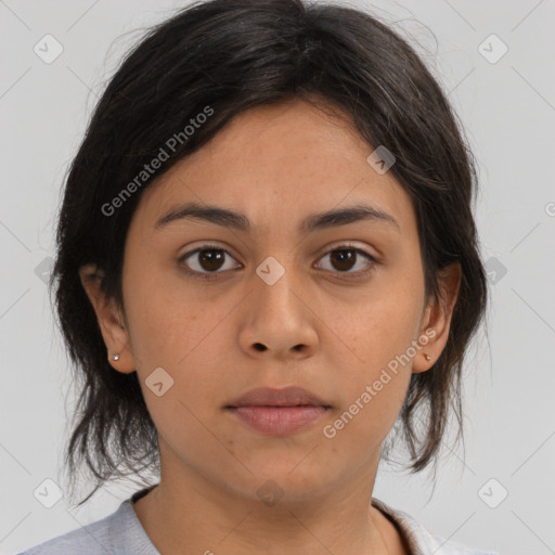 Neutral asian young-adult female with medium  brown hair and brown eyes