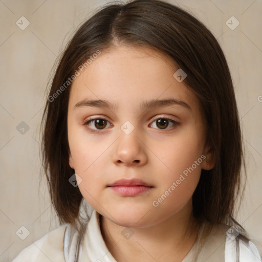 Neutral white child female with medium  brown hair and brown eyes