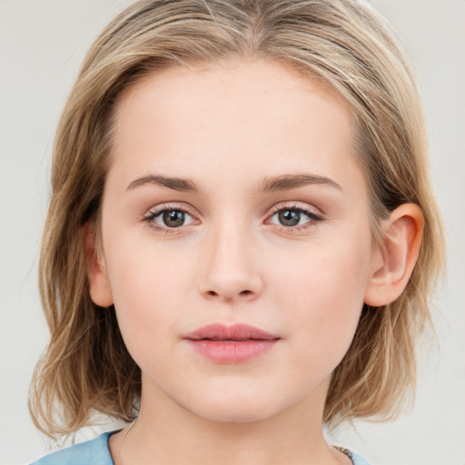 Neutral white young-adult female with medium  brown hair and blue eyes