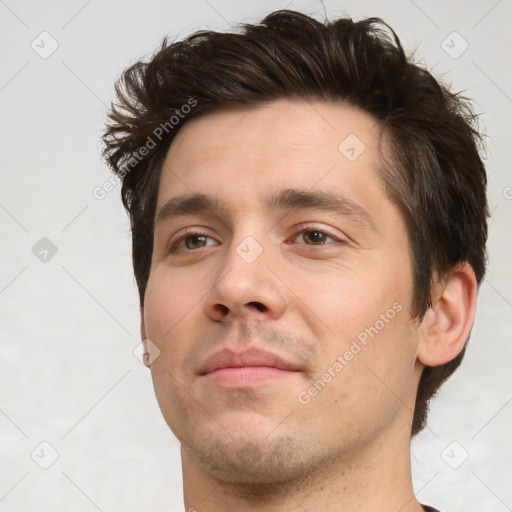 Neutral white adult male with short  brown hair and brown eyes