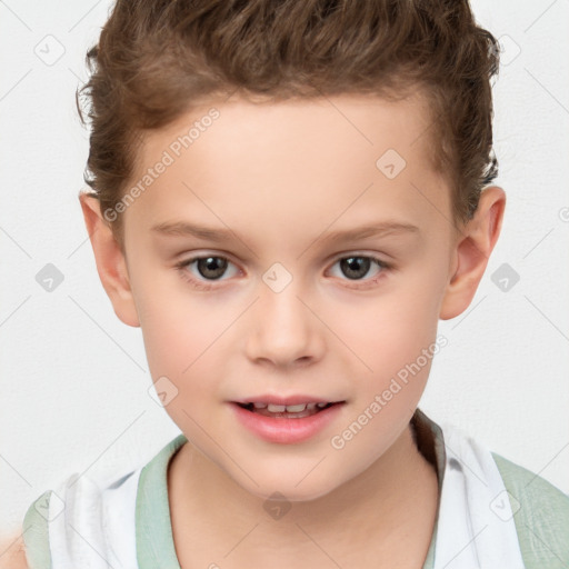 Joyful white child male with short  brown hair and brown eyes