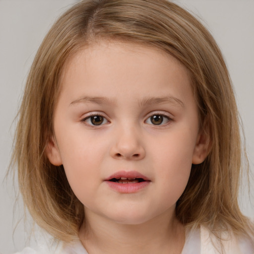 Neutral white child female with medium  brown hair and brown eyes