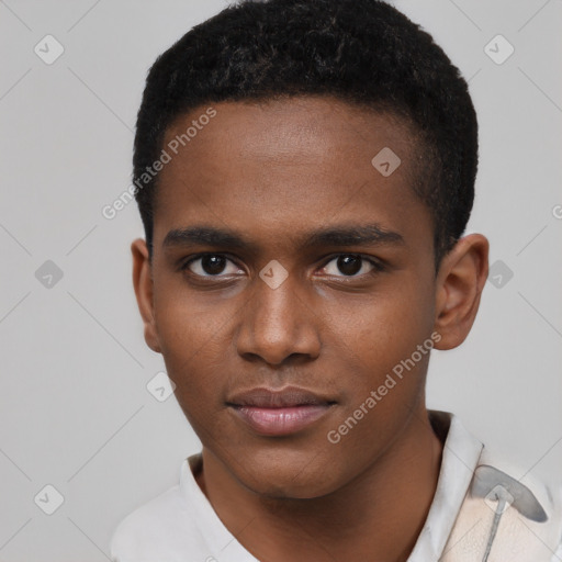 Neutral black young-adult male with short  brown hair and brown eyes