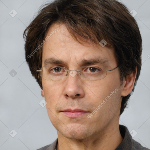 Neutral white adult male with short  brown hair and brown eyes