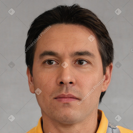 Neutral white adult male with short  brown hair and brown eyes