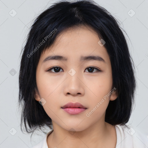 Neutral asian young-adult female with medium  black hair and brown eyes