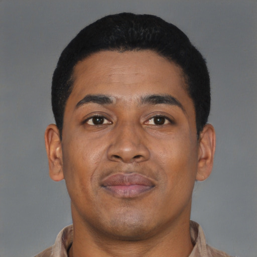 Neutral latino young-adult male with short  brown hair and brown eyes