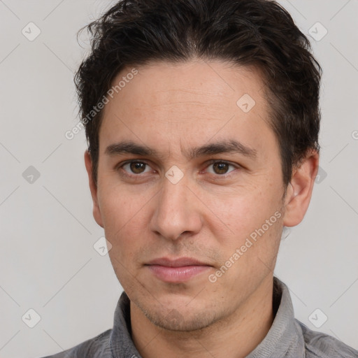 Neutral white adult male with short  brown hair and brown eyes