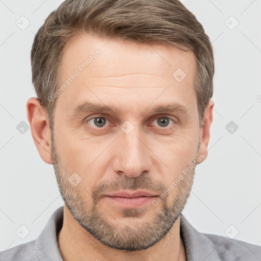 Neutral white adult male with short  brown hair and brown eyes