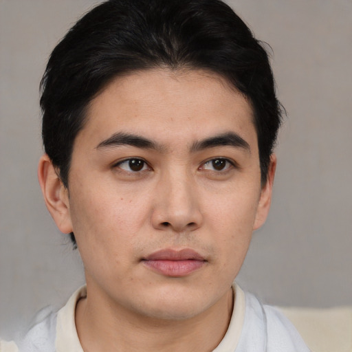 Neutral asian young-adult male with short  brown hair and brown eyes