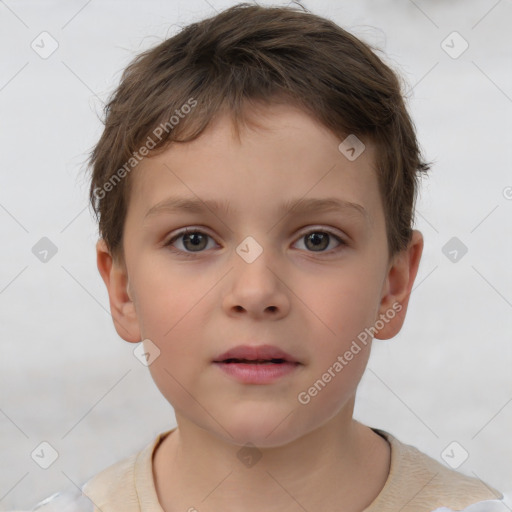 Neutral white child male with short  brown hair and brown eyes