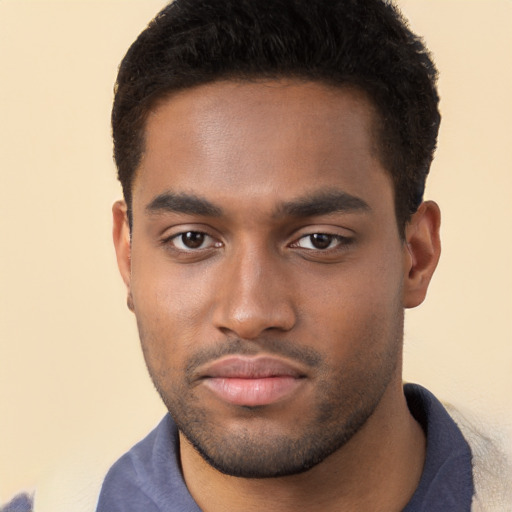 Neutral black young-adult male with short  brown hair and brown eyes