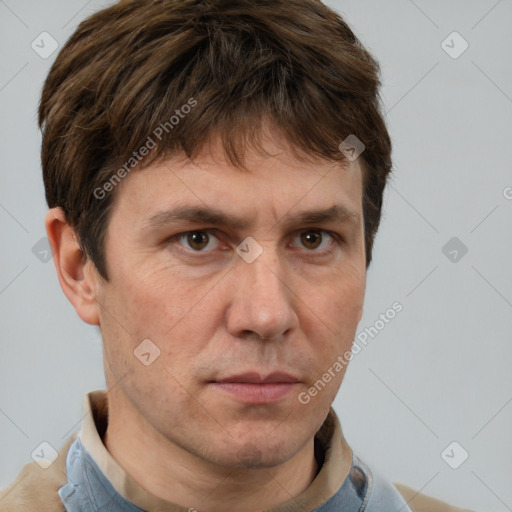 Neutral white adult male with short  brown hair and brown eyes