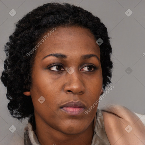 Neutral black young-adult female with short  brown hair and brown eyes