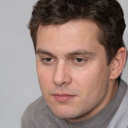 Neutral white adult male with short  brown hair and brown eyes