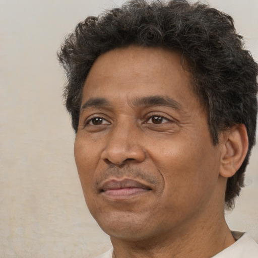 Neutral black adult male with short  brown hair and brown eyes