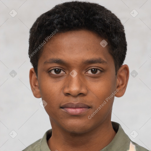 Neutral black young-adult male with short  brown hair and brown eyes