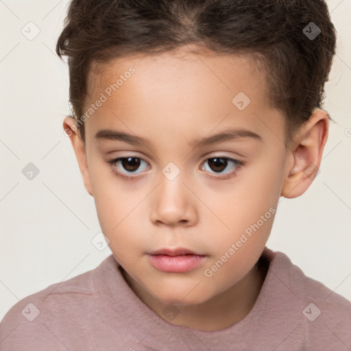 Neutral white child female with short  brown hair and brown eyes