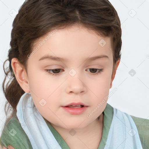 Neutral white child female with short  brown hair and brown eyes