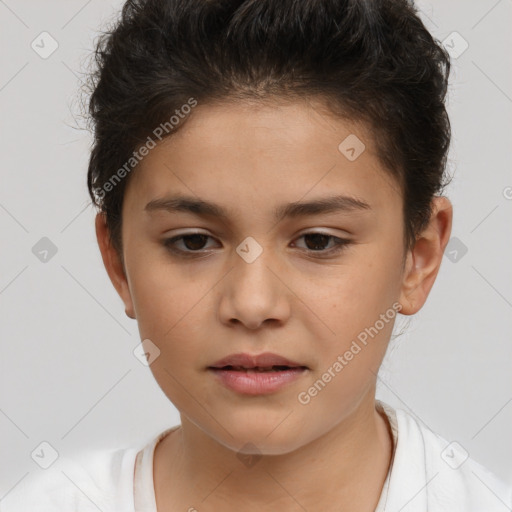 Neutral white child female with short  brown hair and brown eyes