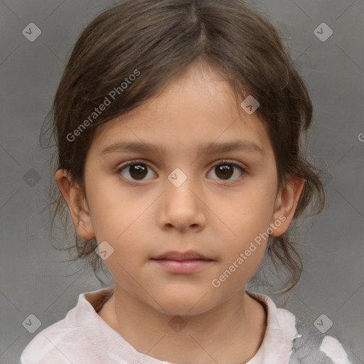 Neutral white child female with medium  brown hair and brown eyes