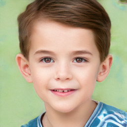 Joyful white child male with short  brown hair and brown eyes